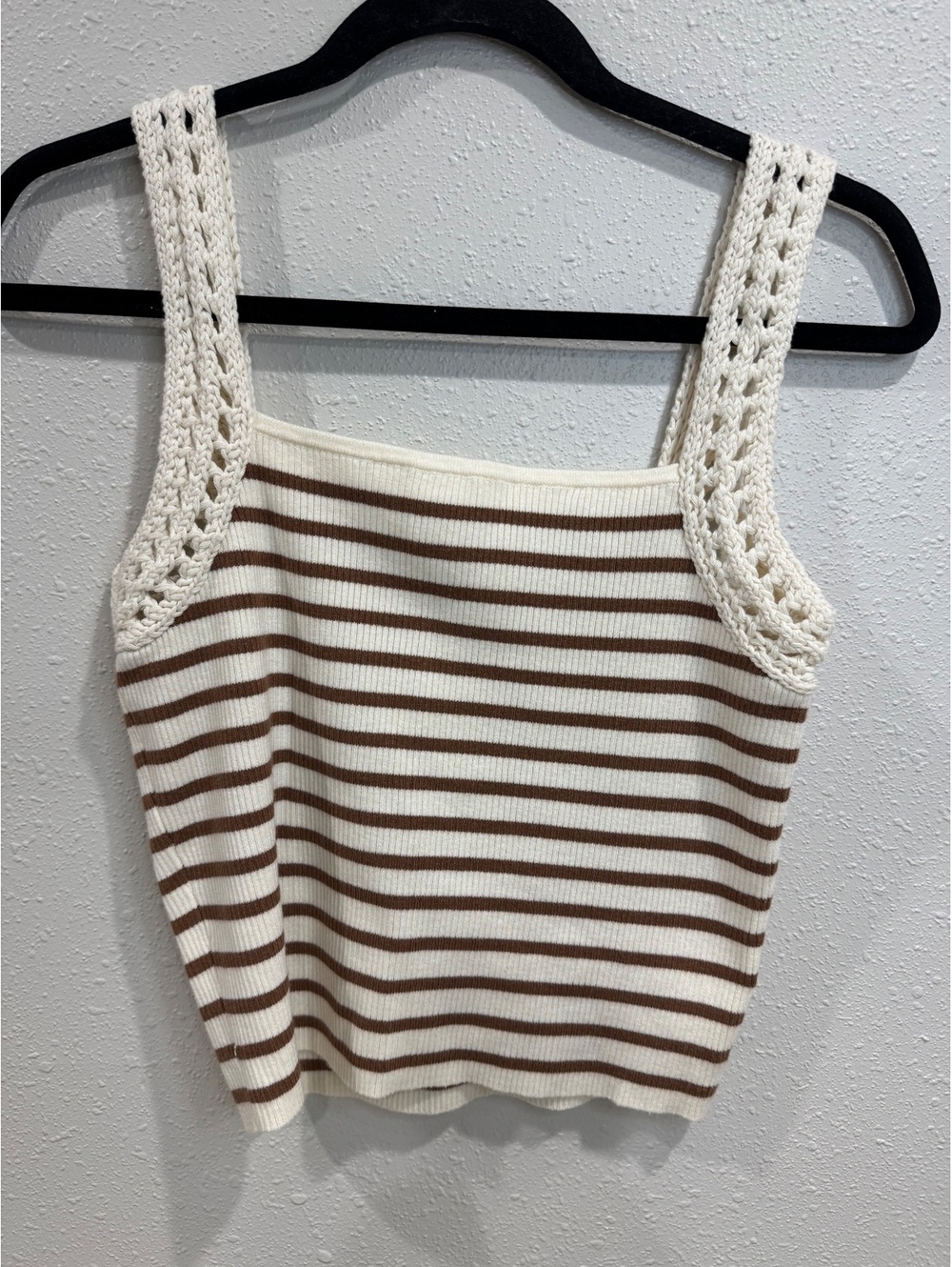 Aerie Cream Brown Striped Ribbed Crochet Strap Tank Top – Women’s Medium